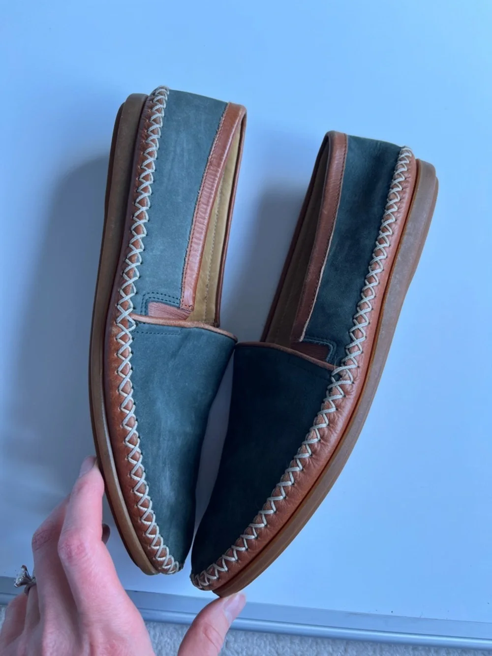 Bally Dark Green Suede Slip-On Loafers with Brown Trim